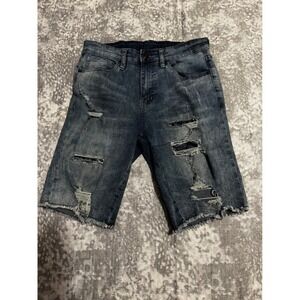 Rue 21 Premium Men's Distressed Denim Shorts Size 28 Blue Frayed Hem
